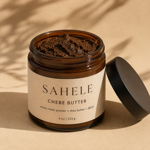 Sahele Chebe Butter jar with whole Chebe powder for 4C and 4B natural hair